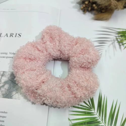 10 Stücke Haargummi Scrunchie aus Kunstfell,Plüsch Haargummis Elastische Baby Scrunchies Flauschig Haarband Pompon Stirnbänder Pferdeschwanz Halter Zubehör Haarschmuck für Frauen Mädchen -Rosa von SYSUII