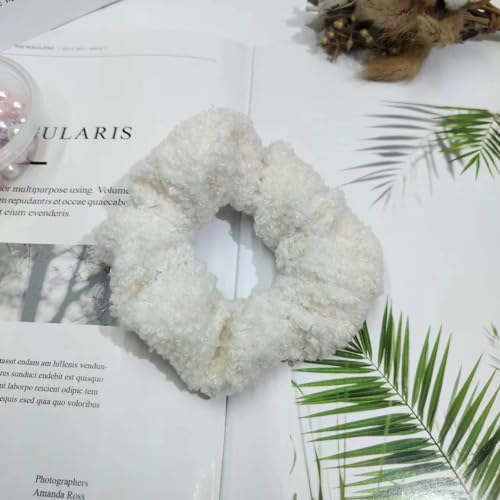 10 Stücke Haargummi Scrunchie aus Kunstfell,Plüsch Haargummis Elastische Baby Scrunchies Flauschig Haarband Pompon Stirnbänder Pferdeschwanz Halter Zubehör Haarschmuck für Frauen Mädchen -Weiß von SYSUII