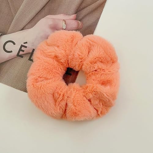 12 Stück Pelziges Haargummi Für Mädchen,Flauschige Plüsch-Kunstkaninchenfell-Haargummis Elastische Haarbänder Haarband Pompon Haargummis Kunstpelz Haarseil Pferdeschwanz Halter für Frauen-orange von SYSUII