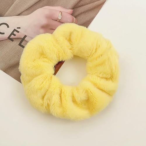 12 Stück Pelziges Haargummi Für Mädchen,Flauschige Plüsch-Kunstkaninchenfell-Haargummis Elastische Haarbänder Haarband Pompon Haargummis Kunstpelz Haarseil Pferdeschwanz Halter für Frauen-Gelb von SYSUII