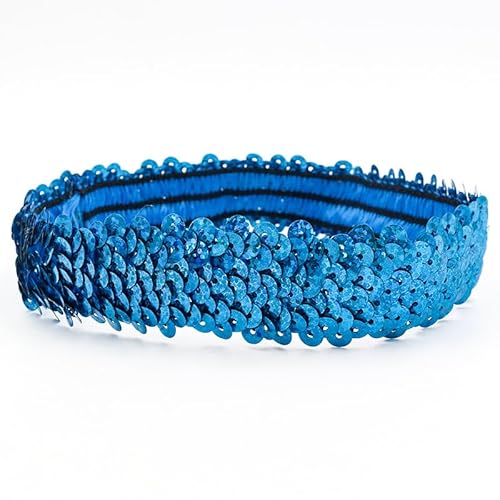 12-Teiliges Pailletten Stirnband für Damen Mädchen Verstellbares Haarband Haarband Elastische Haar Kopfbedeckung Haarbänder Pailletten Stirnbänder Party Dekoration Make Up Yoga -Glitzer Blau von SYSUII