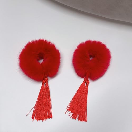 4 Stück Plüsch Haargummis für Kinder Mädchen Kunstfell Pelzig Chinesischen Stil Elastische Scrunchies Flauschig Haarband Pompon Stirnbänder Haargummis Pferdeschwanz Halter Zubehör Haarschmuck von SYSUII