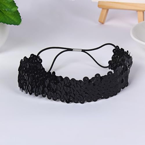 5 STÜCKE Pailletten Stirnband, Elastisch Glänzend Glitzer Haarbänder Pailletten Stirnbänder Haar Kopfbedeckung für Frauen und Mädchen Für Damen,Teenager,Sport, Tanz,Party,Teams -Schwarz von SYSUII