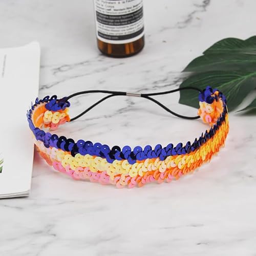 5 STÜCKE Pailletten Stirnband, Elastisch Glänzend Glitzer Haarbänder Pailletten Stirnbänder Haar Kopfbedeckung für Frauen und Mädchen Für Damen,Teenager,Sport, Tanz,Party,Teams -blau gelb orange von SYSUII