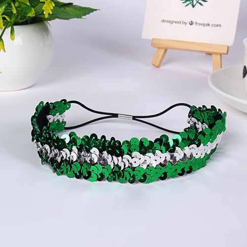 5 STÜCKE Pailletten Stirnband, Elastisch Glänzend Glitzer Haarbänder Pailletten Stirnbänder Haar Kopfbedeckung für Frauen und Mädchen Für Damen,Teenager,Sport, Tanz,Party,Teams -grüne silber von SYSUII