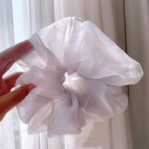 5 Stück große Haargummis Scrunchies für Frauen Mädchen Elastische Gummibänder Haarbänder Organza Scrunchies Haarschmuck Haar-Styling-Zubehör für Damen,Kinder,Sommer,Badezimmer,Spa,Sport -grau von SYSUII