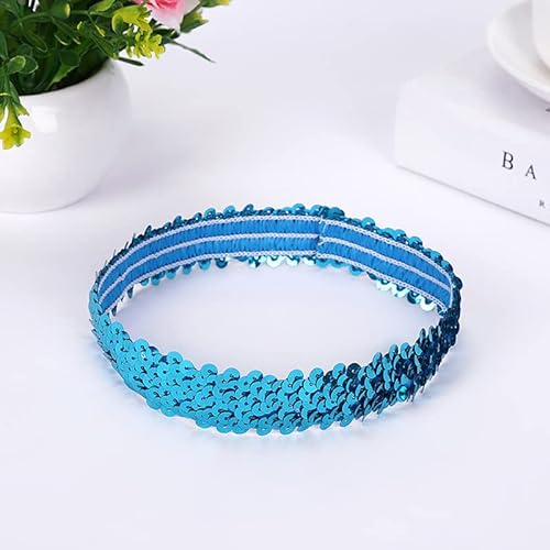 6 Stücke Pailletten Stirnband,Elastisch Glitzer Haarbänder für Damen Mädchen Modisch Kopfschmuck Haarreif Haar Kopfbedeckung Meerjungfrau Party Dekoration Dünnes Stretch Stirnband -Blau von SYSUII