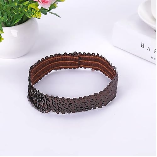 6 Stücke Pailletten Stirnband,Elastisch Glitzer Haarbänder für Damen Mädchen Modisch Kopfschmuck Haarreif Haar Kopfbedeckung Meerjungfrau Party Dekoration Dünnes Stretch Stirnband -Kaffee von SYSUII