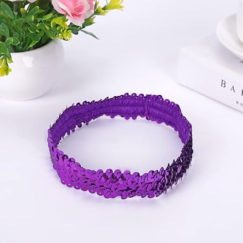 6 Stücke Pailletten Stirnband,Elastisch Glitzer Haarbänder für Damen Mädchen Modisch Kopfschmuck Haarreif Haar Kopfbedeckung Meerjungfrau Party Dekoration Dünnes Stretch Stirnband -Lila von SYSUII