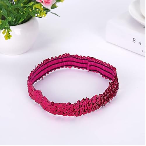 6 Stücke Pailletten Stirnband,Elastisch Glitzer Haarbänder für Damen Mädchen Modisch Kopfschmuck Haarreif Haar Kopfbedeckung Meerjungfrau Party Dekoration Dünnes Stretch Stirnband -Rose von SYSUII