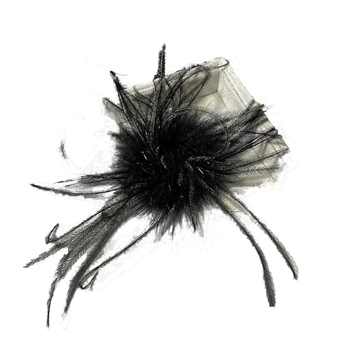 Damen Federbrosche,Natürliche Straußenfeder Ansteckbrosche Feder Brosche Pins Kleid Zubehör Fascinators Kostüme Dekor Kopfbedeckung für Frauen Mädchen Geburtstag Hochzeit Party-Schwarz von SYSUII