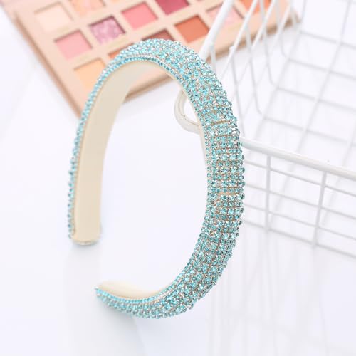 Damen Glitzer Strass Haarreif Stirnband Stirnband Dickes Haarband Kristall Diamant Strass Kopfbedeckung Haarband für Frauen Mädchen Geburtstagsgeschenk Hochzeit Braut Haarschmuck -Blau von SYSUII