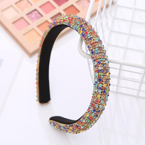 Damen Glitzer Strass Haarreif Stirnband Stirnband Dickes Haarband Kristall Diamant Strass Kopfbedeckung Haarband für Frauen Mädchen Geburtstagsgeschenk Hochzeit Braut Haarschmuck -Bunt von SYSUII