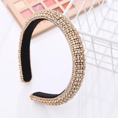 Damen Glitzer Strass Haarreif Stirnband Stirnband Dickes Haarband Kristall Diamant Strass Kopfbedeckung Haarband für Frauen Mädchen Geburtstagsgeschenk Hochzeit Braut Haarschmuck -Gold von SYSUII