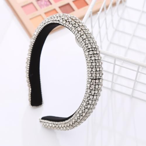 Damen Glitzer Strass Haarreif Stirnband Stirnband Dickes Haarband Kristall Diamant Strass Kopfbedeckung Haarband für Frauen Mädchen Geburtstagsgeschenk Hochzeit Braut Haarschmuck -Silber von SYSUII