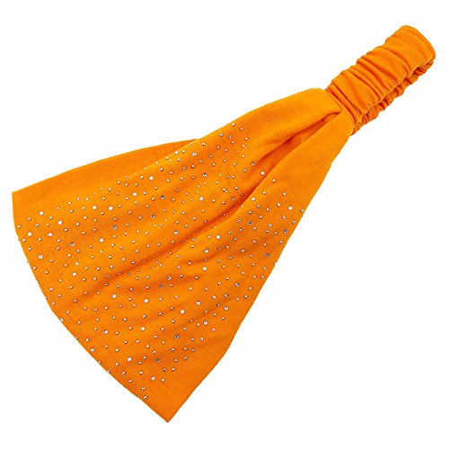 Damen Haarband mit Strass Stirnband Headband Baumwolle Mode Frauen Breite Stirnbänder Elastische Haarband Headwear Zubehör Haar Kopfschmuck für Mädchen Täglichen Tragen,Party, Geburtstag -orange von SYSUII