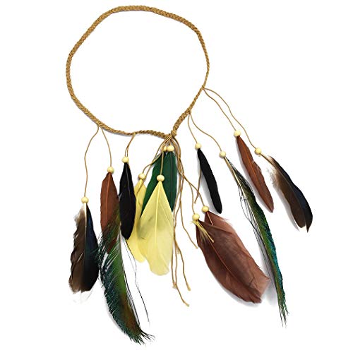 Damen Hippie Boho Indianer Stirnband Feder Stirnbänder Feder-Stirnband indischer Kopfschmuck Feder Quasten Seil Weben Stirnband Gürtel Haarband Boho Indisch Haarbänder Für Frauen Und Mädchen von SYSUII