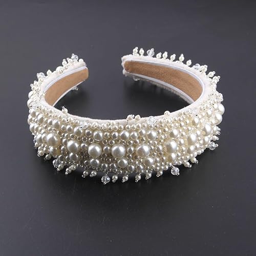 Elegante Perlen Haarreifen Damen Breites Dickes Stirnband Stirnbänder mit Kunstperlen Damen Mädchen Hochzeit Party Haarschmuck kopfband Zubehör Braut Brautjungfer Haarbänder Hochzeit Accessoires von SYSUII