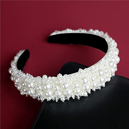 Elegante Perlen Haarreifen Damen Breites Dickes Stirnband Stirnbänder mit Kunstperlen Damen Mädchen Hochzeit Party Haarschmuck kopfband Zubehör Braut Brautjungfer Haarbänder Hochzeit Accessoires von SYSUII