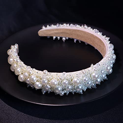 Elegante Perlen Haarreifen Damen Breites Dickes Stirnband Stirnbänder mit Kunstperlen Damen Mädchen Hochzeit Party Haarschmuck kopfband Zubehör Braut Brautjungfer Haarbänder Hochzeit Accessoires von SYSUII