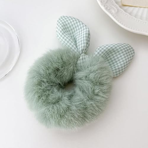 SYSUII 10 Stück Haargummis aus Kunstfell, Pelziges Elastisches Krawatten Haarband Pferdeschwanzhalter Flauschiger Haarband Scrunchie Pom Pom Stirnbänder Haarschmuck für Frauen Mädchen Kinder - Grün von SYSUII