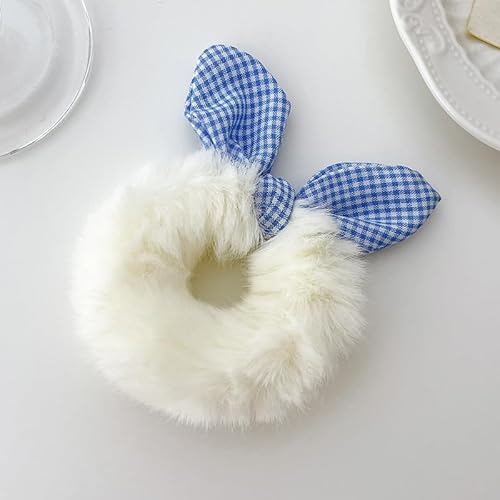 SYSUII 10 Stück Haargummis aus Kunstfell, Pelziges Elastisches Krawatten Haarband Pferdeschwanzhalter Flauschiger Haarband Scrunchie Pom Pom Stirnbänder Haarschmuck für Frauen Mädchen Kinder - Weiße von SYSUII