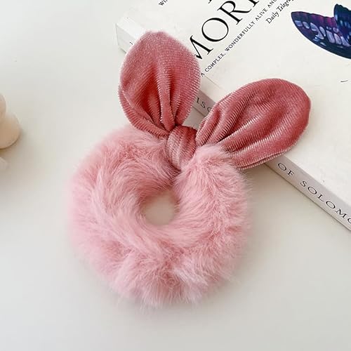 SYSUII 10 Stück Kunstpelz Haargummis,Haargummis aus Kunstfell Pferdeschwanzhalter Flauschige Elastische Haargummis Haarband Pom Pom Stirnbänder Haarschmuck für Frauen Mädchen Kinder -Rosa von SYSUII