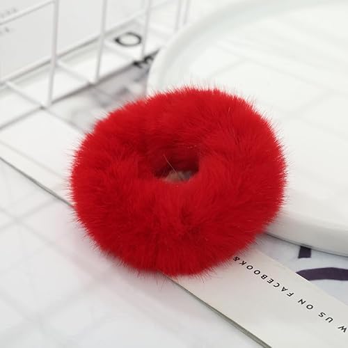 SYSUII 10 Stück Plüsch Haargummis aus Kunstfell,elastisches Pferdeschwanzhalter Pelziges Haar Scrunchies Bobbles Haarbänder Pferdeschwanz Halter Haarschmuck für Frauen Mädchen Kinder-Rot von SYSUII