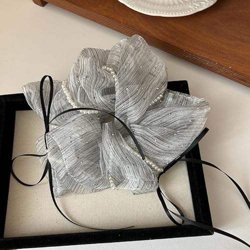 SYSUII 3 Stück Scrunchies Haargummi Damen, Organza Perle Weich Haargummis Zopfgummi Scrunchie Zopfgummi Haarband Elastische Haarbänder Pferdeschwanz Haarschmuck für Damen Frauen Mädchen -Grau von SYSUII