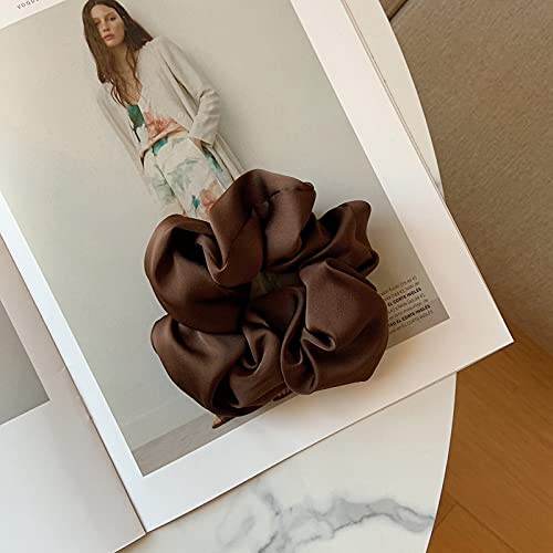 SYSUII 5 Stück Übergroße Haargummis - Satin Seide Scrunchies Haargummis für Haare Haarbänder Haargummis Weiche elastische Haarbänder Haarschmuck Gummibänder für Frauen Mädchen Teenager-Kaffee von SYSUII