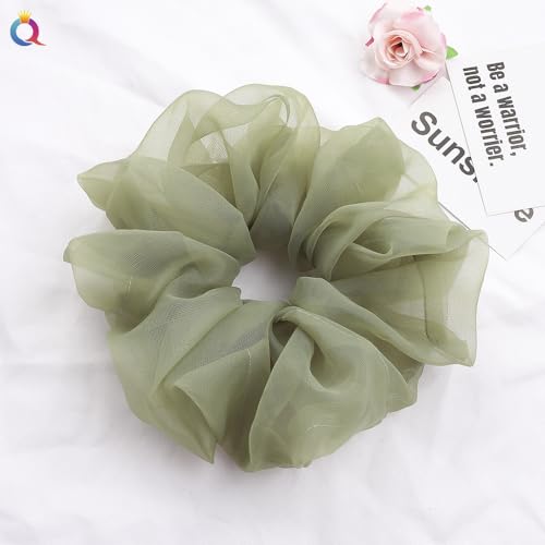 Übergroße Haargummis,5 Stück Organza Scrunchies Haargummis für Haare Haarbänder Haargummis Weiche elastische Haarbänder Haarschmuck Haar-Styling-Zubehör für Frauen und Mädchen -Grün #2 von SYSUII