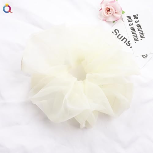 Übergroße Haargummis,5 Stück Organza Scrunchies Haargummis für Haare Haarbänder Haargummis Weiche elastische Haarbänder Haarschmuck Haar-Styling-Zubehör für Frauen und Mädchen -beige von SYSUII