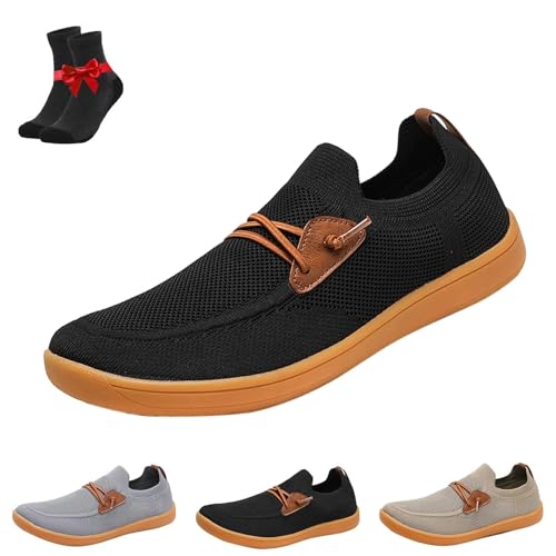 Comfofeet Breite Barfußschuhe for Männer und Frauen, Atmungsaktive Leichte Mesh-Sneaker Mit Weicher Sohle, Lässige Zero-Drop-Schuhe(Black,40 EU) von SYT-MD