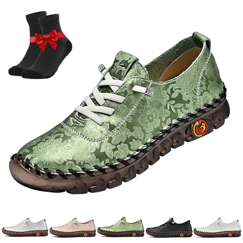 Damen-Sneaker aus Leder, Laufschuhe for Schnüren, Slipper mit weicher Sohle, rutschfeste Lauf-Sneaker(Green,41 EU) von SYT-MD