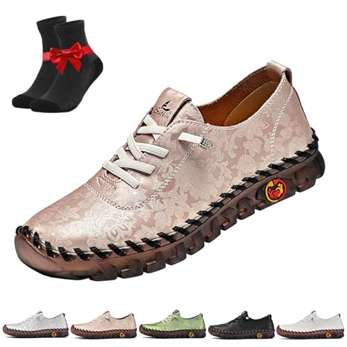 Damen-Sneaker aus Leder, Laufschuhe for Schnüren, Slipper mit weicher Sohle, rutschfeste Lauf-Sneaker(Pink,38 EU) von SYT-MD