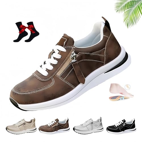 Damen-Tennisschuhe mit Reißverschluss und Plateau, Keil-Sneakers, Bequeme, atmungsaktive Wanderschuhe, orthopädische Schuhe for Damen(Brown,40 EU) von SYT-MD