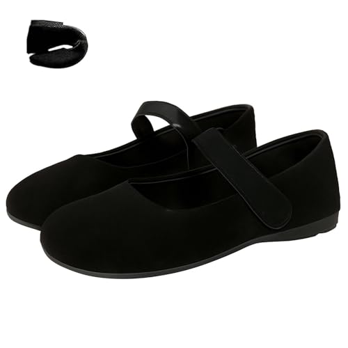 Dritnow Schuhe, Bequeme Flache Damenschuhe, Bequeme Flache Schuhe mit runder Spitze for Damen, Gestrickte Ballerinas mit Riemen(Black,36 EU) von SYT-MD