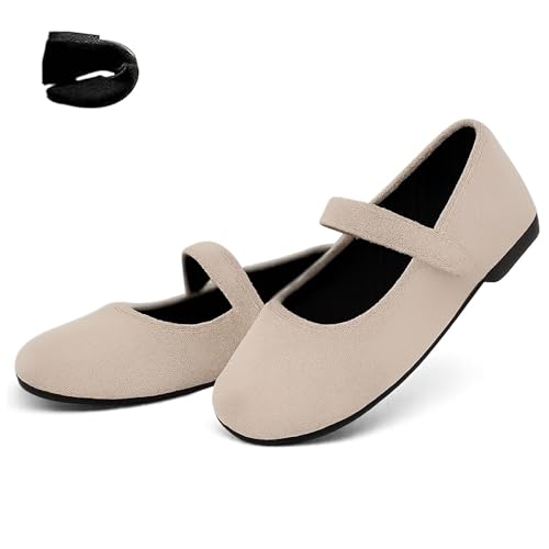 Dritnow Schuhe, Bequeme Flache Damenschuhe, Bequeme Flache Schuhe mit runder Spitze for Damen, Gestrickte Ballerinas mit Riemen(Khaki,39 EU) von SYT-MD