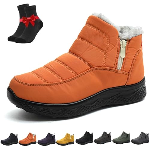 Dritnow Schuhe, isolierte Schneestiefel for Damen, wasserdichte, rutschfeste orthopädische Boots for Damen, bequemer seitlicher Reißverschluss(Orange,37 EU) von SYT-MD