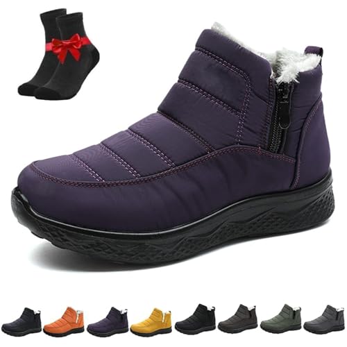 Dritnow Schuhe, isolierte Schneestiefel for Damen, wasserdichte, rutschfeste orthopädische Boots for Damen, bequemer seitlicher Reißverschluss(Purple,36 EU) von SYT-MD