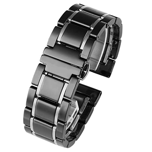 Edelstahl-Keramik-Uhrenarmband 20 mm 22 mm 16 mm 18 mm Armband Armband Generisches Armband Schnellverschluss-Armbandzubehör Uhrenarmband (Color : Black X silver, Size : 16mm) von SYT-MD
