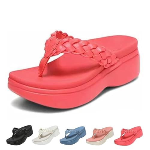 Einfache und stützende Sandalen for Damen, rutschfest und stoßdämpfend, Flip-Flops bei Plantarfasziitis, mit Fußgewölbeunterstützung(Rose red,40 EU) von SYT-MD