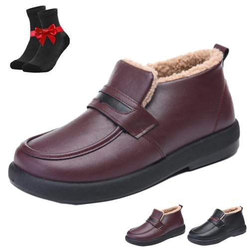 Gemütliche Winterstiefel mit Fleecefutter for Damen, warme Schneestiefel mit weicher Sohle, leichte, bequeme Freizeitschuhe(Wine red,37 EU) von SYT-MD