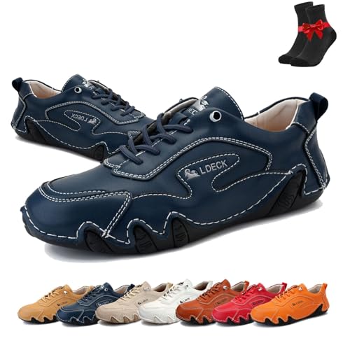 Handgefertigte Freizeit-Wanderschuhe for Damen, leichte Beck-Schuhe, Retro, Outdoor-Sneakers aus weichem Leder for Wandern(Dark Blue,40 EU) von SYT-MD