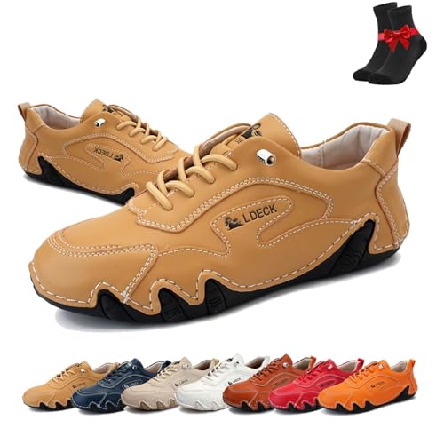 Handgefertigte Freizeit-Wanderschuhe for Damen, leichte Beck-Schuhe, Retro, Outdoor-Sneakers aus weichem Leder for Wandern(Khaki,44 EU) von SYT-MD
