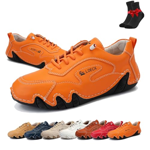 Handgefertigte Freizeit-Wanderschuhe for Damen, leichte Beck-Schuhe, Retro, Outdoor-Sneakers aus weichem Leder for Wandern(Orange,40 EU) von SYT-MD