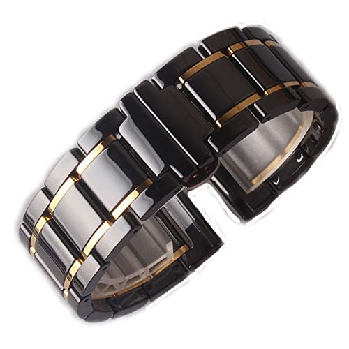 Keramik-Uhrenarmbänder Mode Schwarz mit blauem Gold Uhrenarmband Armband 20 mm 22 mm 24 mm Federsteg-Armband mit Schnellverschluss Uhrenarmband (Color : Black with Gold, Size : 22mm) von SYT-MD