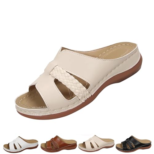 Lässige Keilsandalen for Damen, Sommer-Strandsandalen mit Fußgewölbeunterstützung for Damen, ergonomische und rutschfeste Sandalen(Beige,38 EU) von SYT-MD