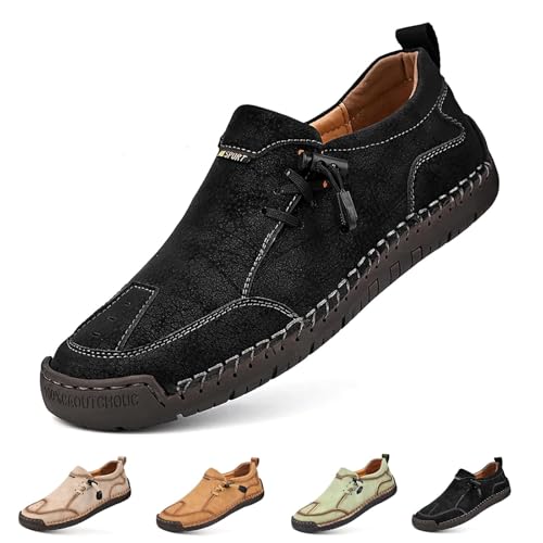 Lässige Leder-Loafer for Herren, leichte, atmungsaktive Mokassins, rutschfeste, weiche Sohle, lässige Autofahrerschuhe(Black,42 EU) von SYT-MD