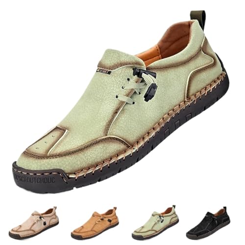 Lässige Leder-Loafer for Herren, leichte, atmungsaktive Mokassins, rutschfeste, weiche Sohle, lässige Autofahrerschuhe(Green,47 EU) von SYT-MD